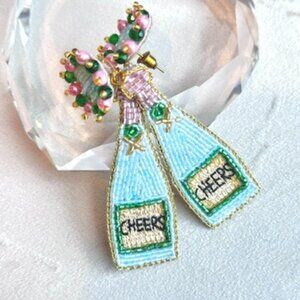 Champagne Bottle "Cheers" Beaded Earrings